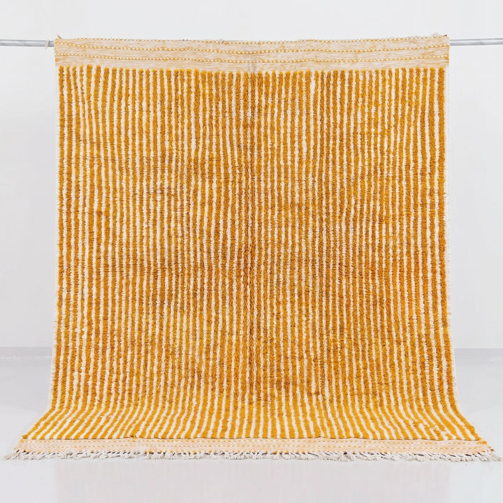 Custom Beni Ourain Rug | Reversible Mustard Yellow &amp; Cream Stripes