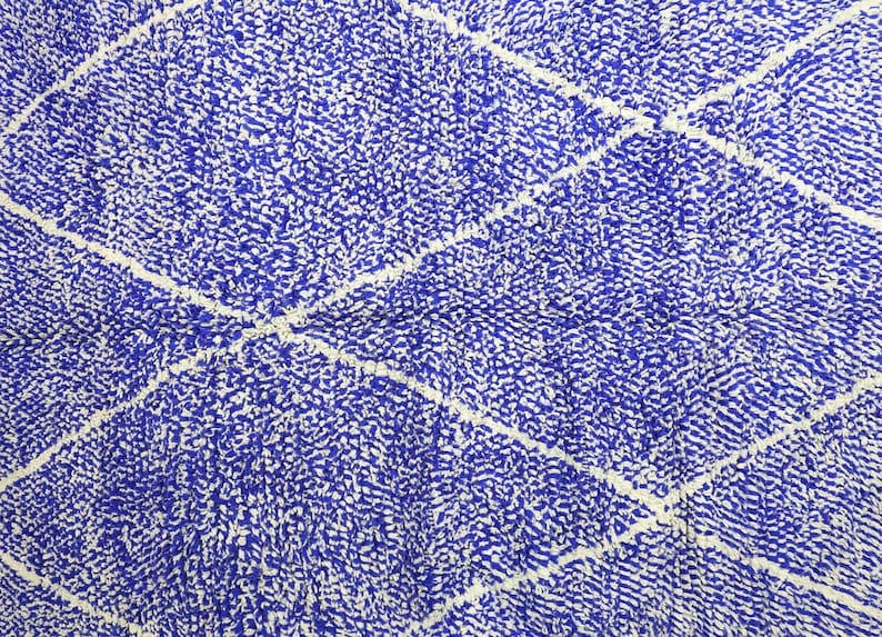 Authentic Custom Beni Ourain Rug  | Royal Blue &amp; Cream Wool Rug