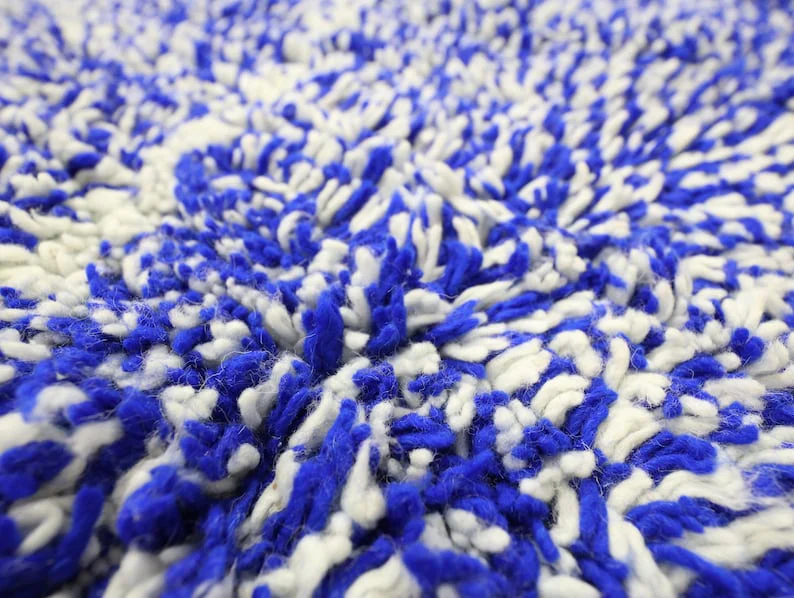 Authentic Custom Beni Ourain Rug  | Royal Blue &amp; Cream Wool Rug