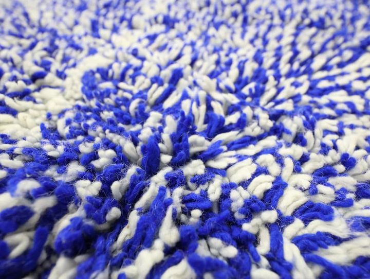Authentic Custom Beni Ourain Rug  | Royal Blue &amp; Cream Wool Rug