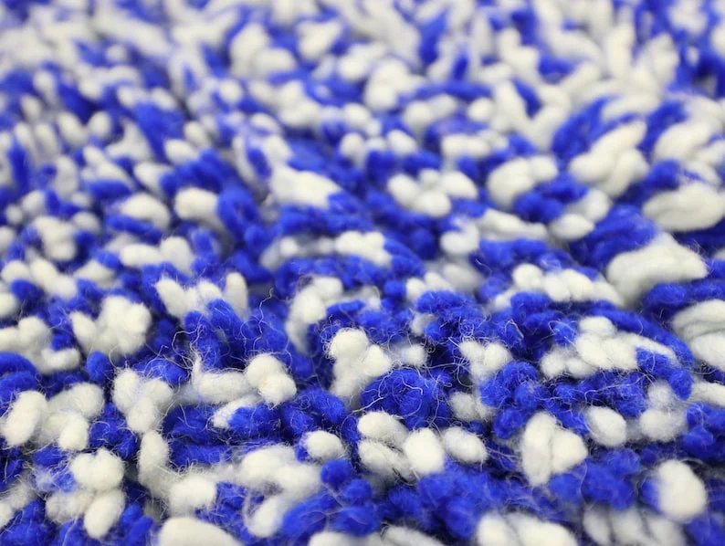 Authentic Custom Beni Ourain Rug  | Royal Blue &amp; Cream Wool Rug