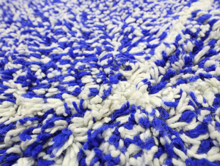 Authentic Custom Beni Ourain Rug  | Royal Blue &amp; Cream Wool Rug