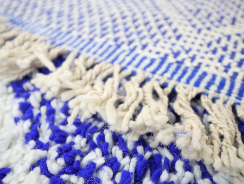 Authentic Custom Beni Ourain Rug  | Royal Blue &amp; Cream Wool Rug