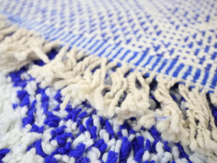 Authentic Custom Beni Ourain Rug  | Royal Blue &amp; Cream Wool Rug