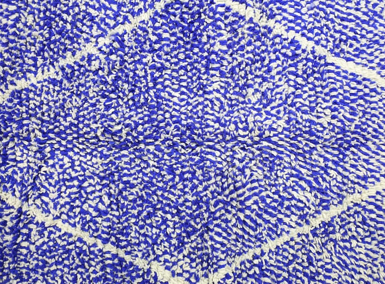 Authentic Custom Beni Ourain Rug  | Royal Blue &amp; Cream Wool Rug