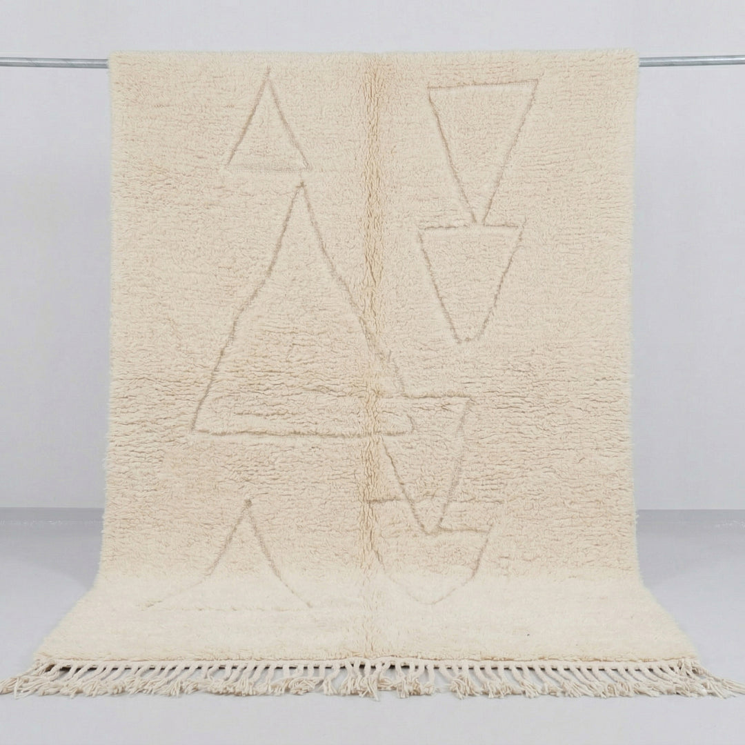Authentic Custom Beni Ourain Rug | Sculpted Cream Geometric