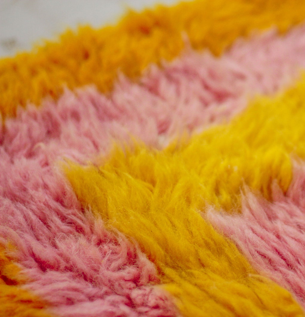 Custom Beni Ourain Rug | Soft Pink with Yellow Border &amp; Cream Accents