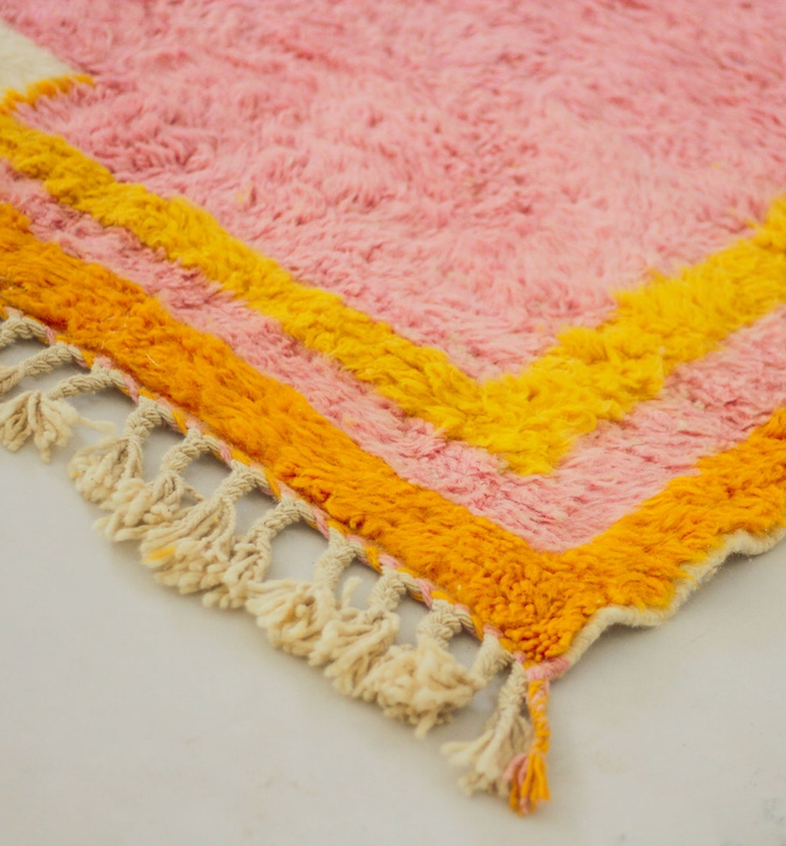 Custom Beni Ourain Rug | Soft Pink with Yellow Border &amp; Cream Accents