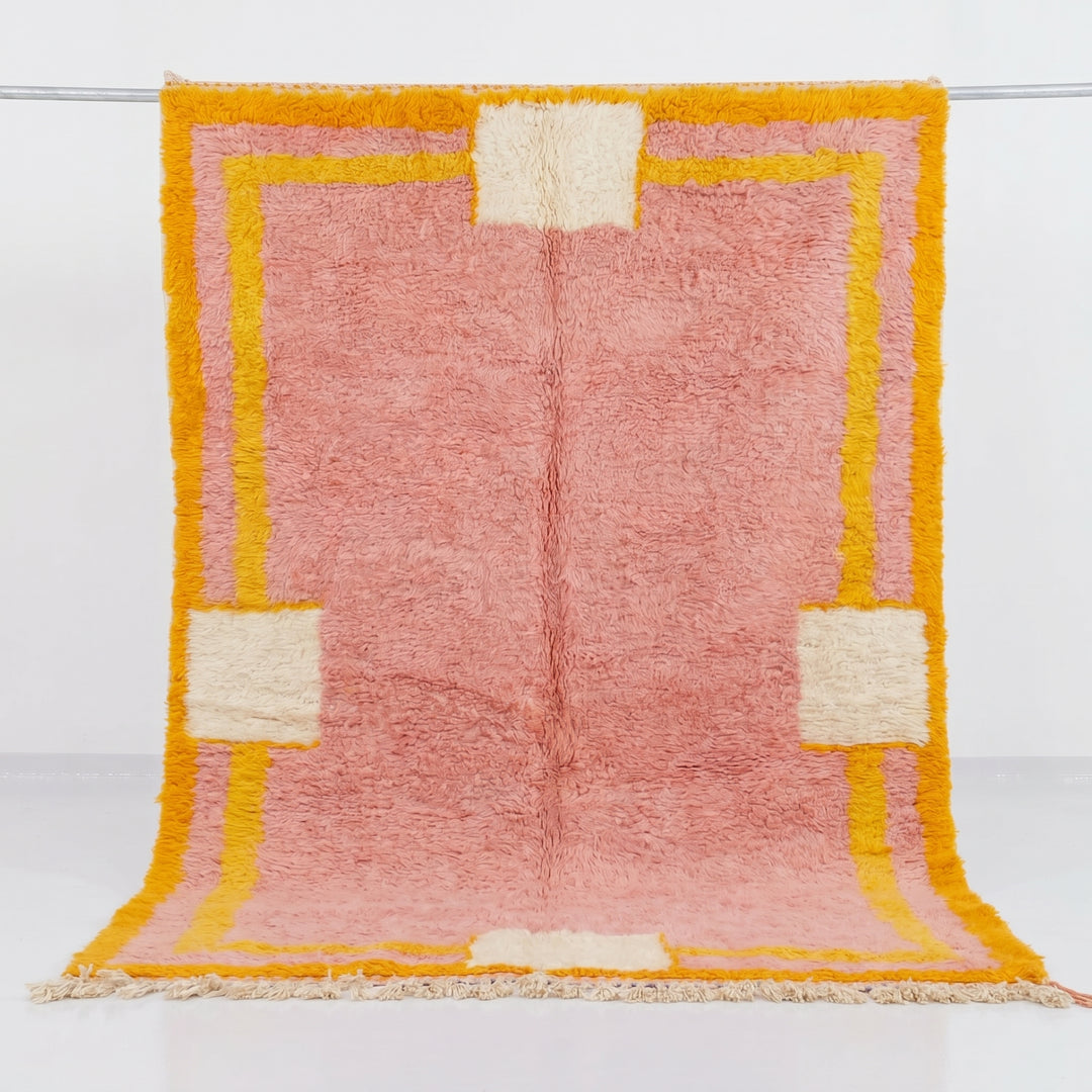 Custom Beni Ourain Rug | Soft Pink with Yellow Border &amp; Cream Accents