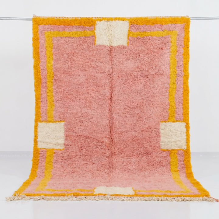 Custom Beni Ourain Rug | Soft Pink with Yellow Border &amp; Cream Accents