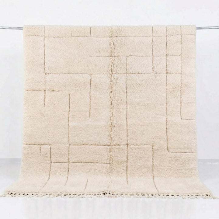 Authentic Custom Beni Ourain Rug | Solid Cream Sculpted Grid