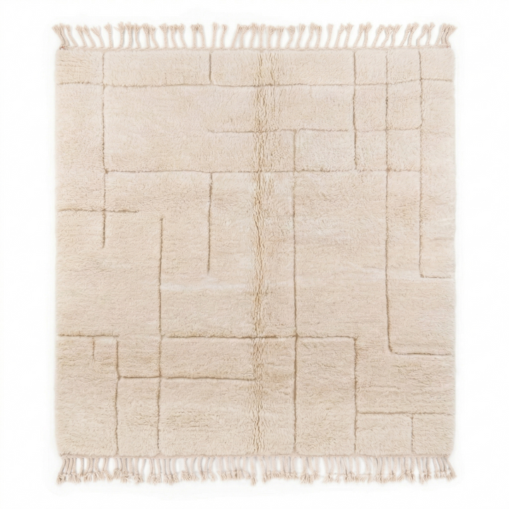 Authentic Custom Beni Ourain Rug | Solid Cream Sculpted Grid