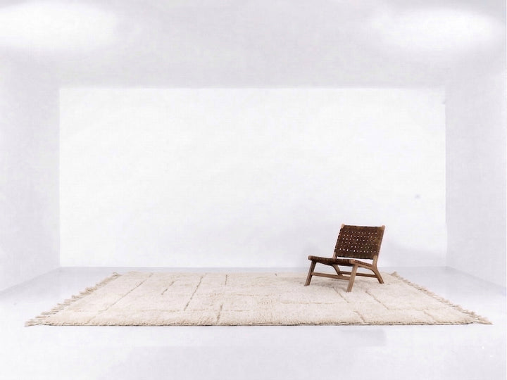 Authentic Custom Beni Ourain Rug | Solid Cream Sculpted Grid