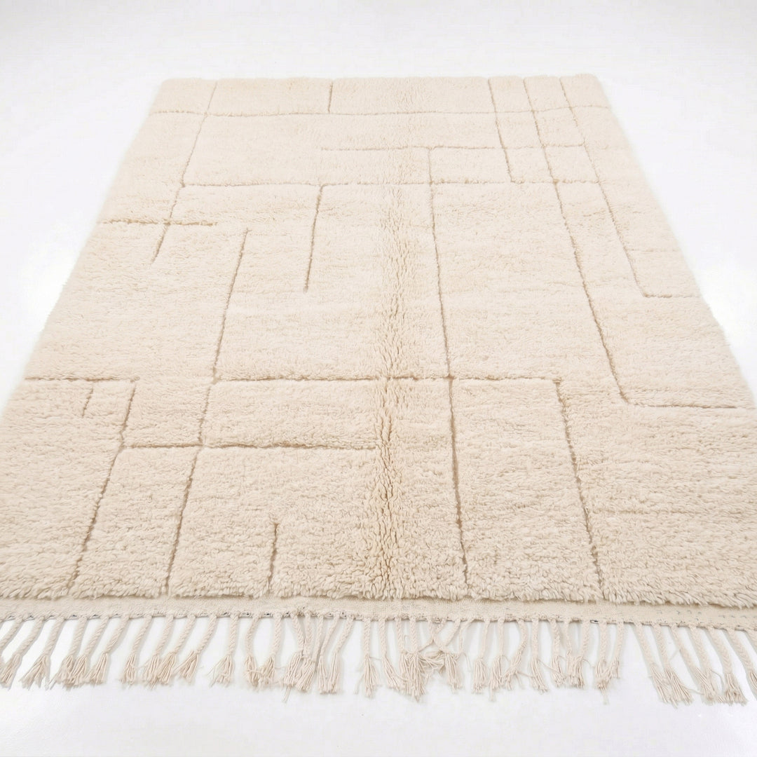 Authentic Custom Beni Ourain Rug | Solid Cream Sculpted Grid