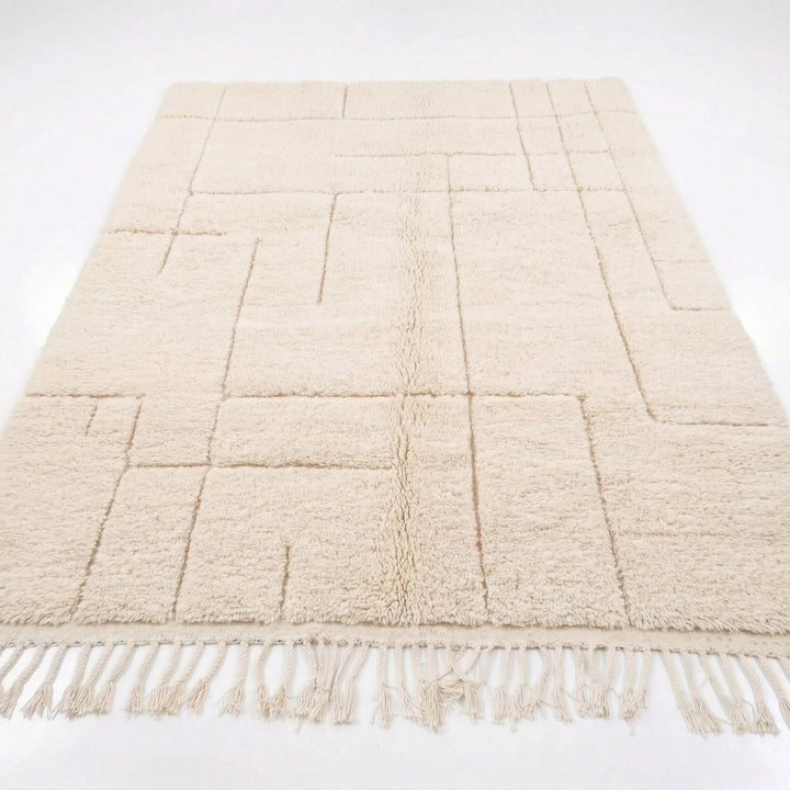 Authentic Custom Beni Ourain Rug | Solid Cream Sculpted Grid