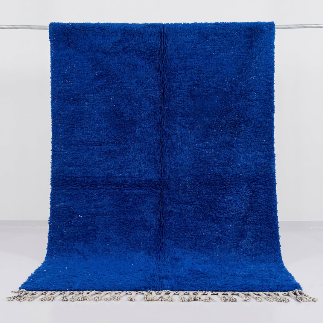 Tapis Beni Ourain personnalisé | Laine Beni bleu roi unie
