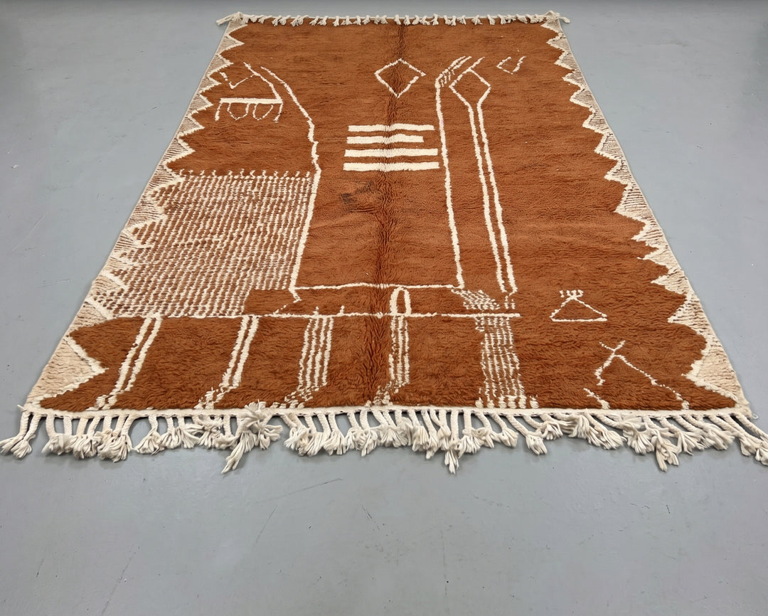 Tapis Beni Ourain sur mesure | Design géométrique abstrait terracotta et crème