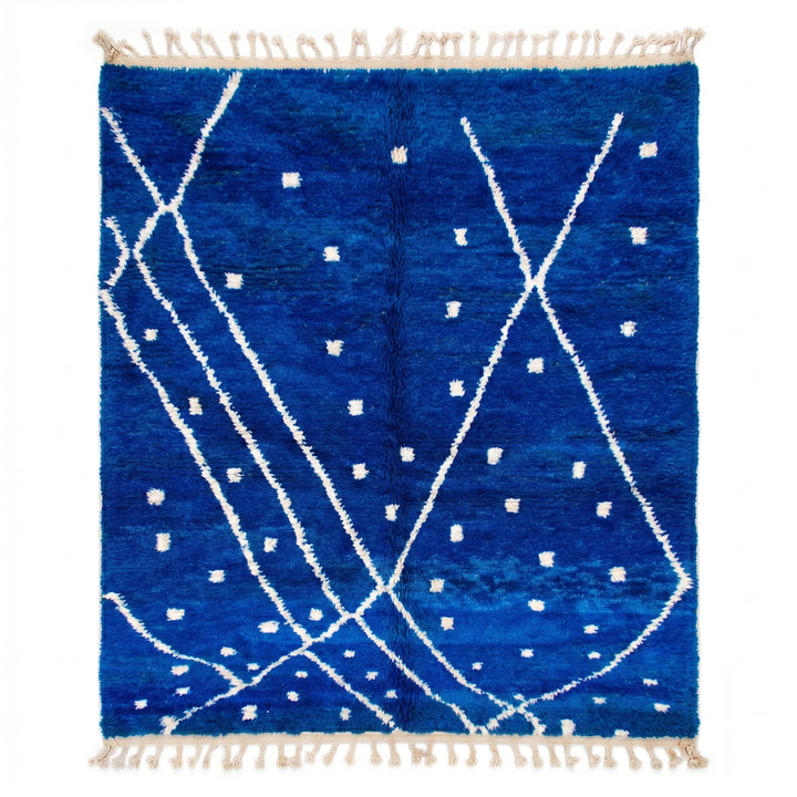 Authentic Custom Beni Ourain Rug |  Vibrant Cobalt Blue &amp; White Geometric