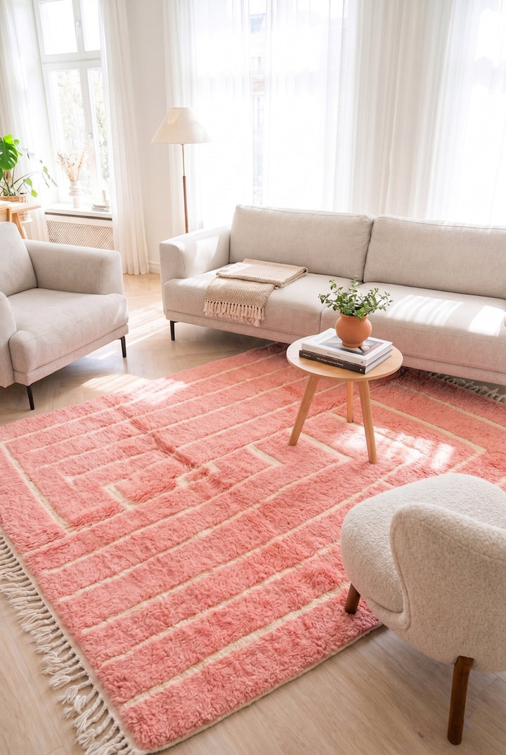Authentic Custom Beni Ourain Rug | Plush Blush Labyrinth
