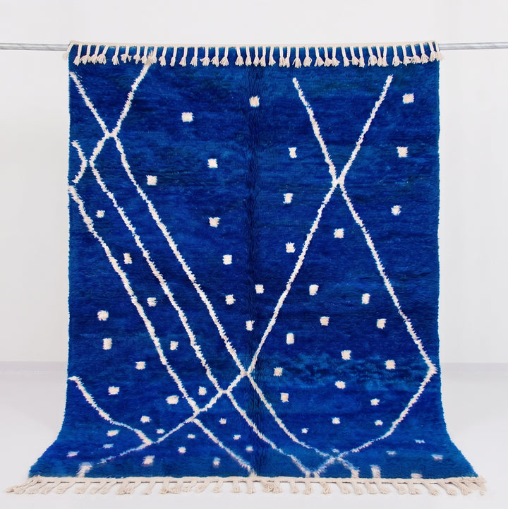 Authentic Custom Beni Ourain Rug |  Vibrant Cobalt Blue &amp; White Geometric