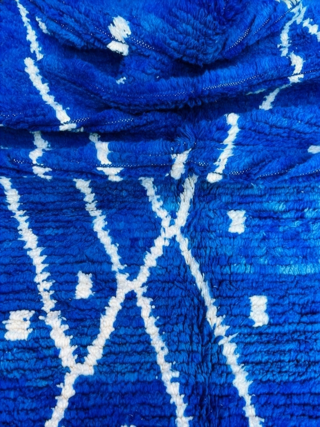 Authentic Custom Beni Ourain Rug |  Vibrant Cobalt Blue &amp; White Geometric