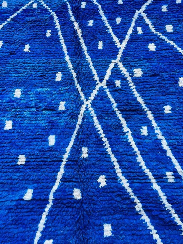 Authentic Custom Beni Ourain Rug |  Vibrant Cobalt Blue &amp; White Geometric