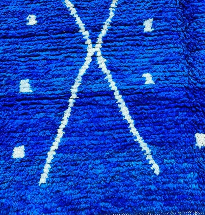 Authentic Custom Beni Ourain Rug |  Vibrant Cobalt Blue &amp; White Geometric