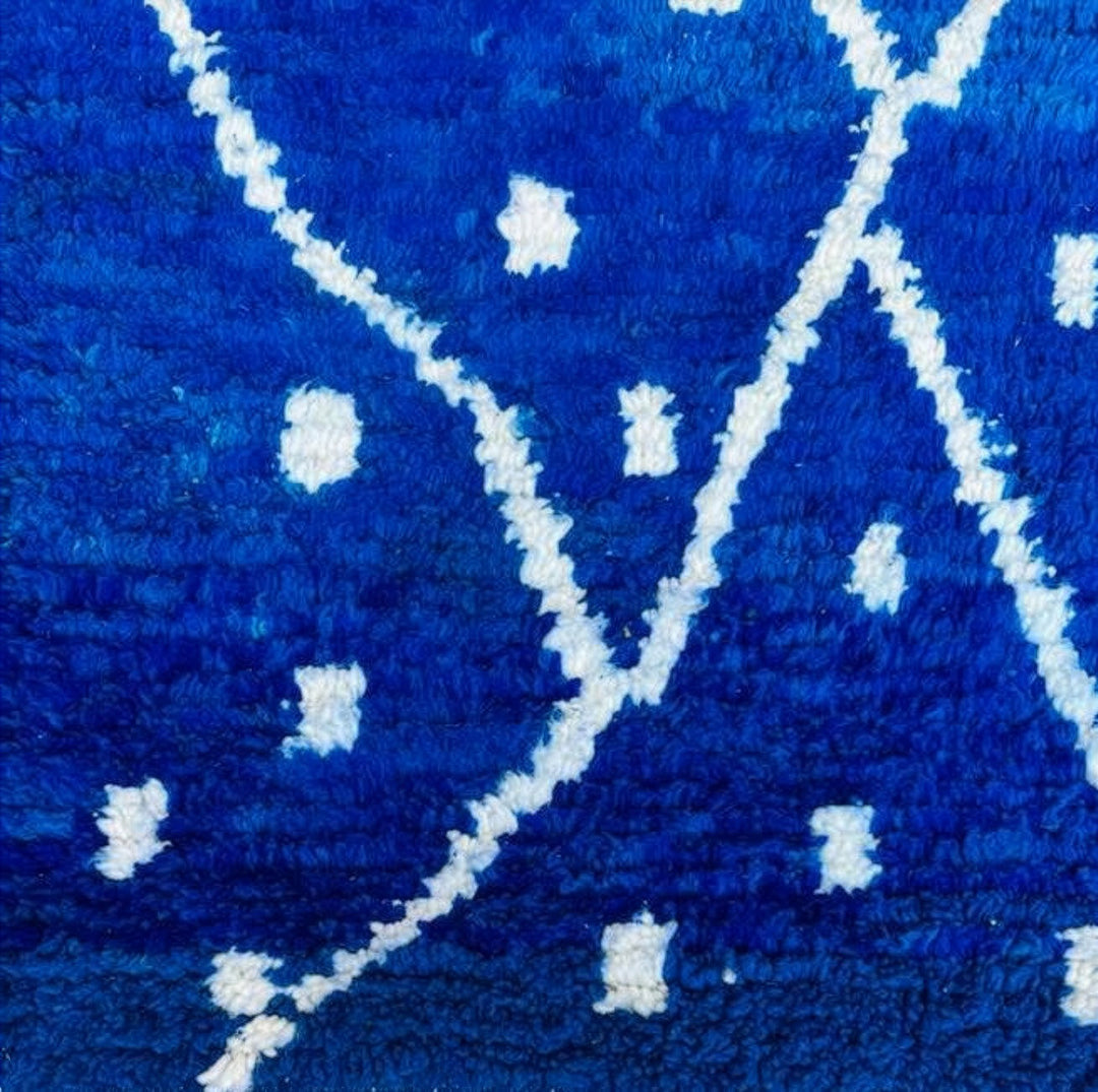 Authentic Custom Beni Ourain Rug |  Vibrant Cobalt Blue &amp; White Geometric