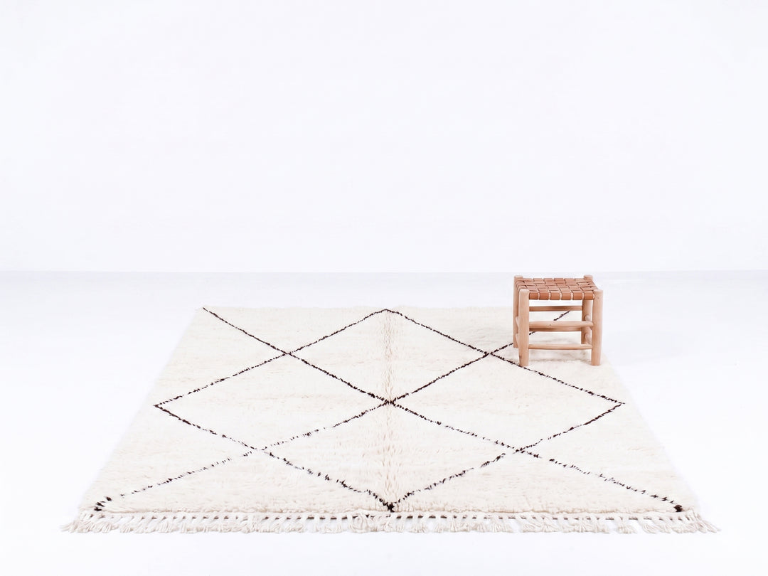 Authentic Custom Beni Ourain Rug | Cream &amp; Charcoal Diamond