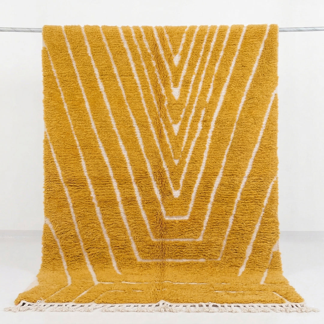 Authentic Custom Beni Ourain Rug | Carved Mustard Yellow Chevron