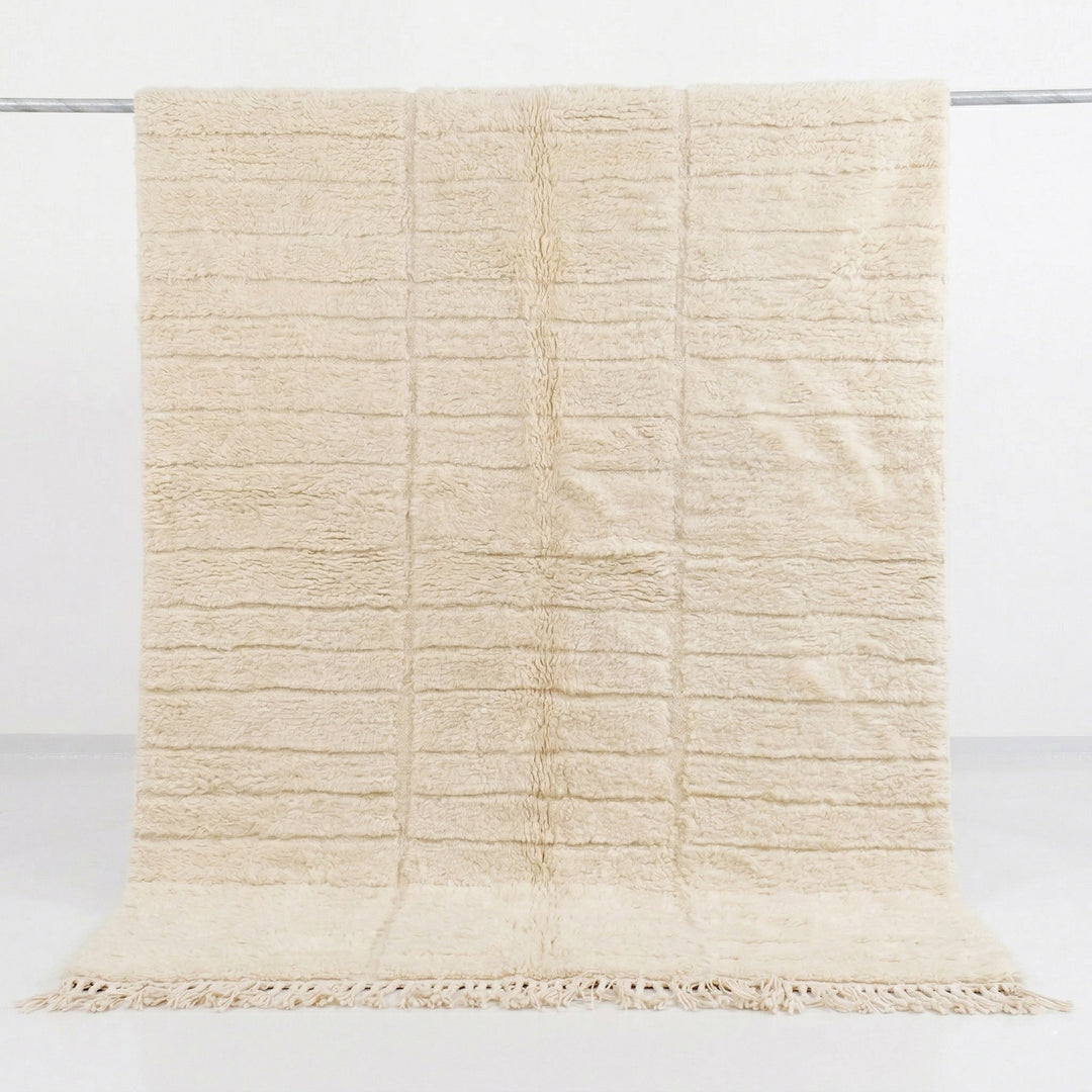Authentic Custom Beni Ourain Rug | Tonal Ivory Textured Grid