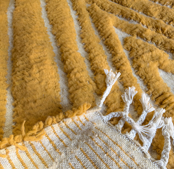 Authentic Custom Beni Ourain Rug | Carved Mustard Yellow Chevron
