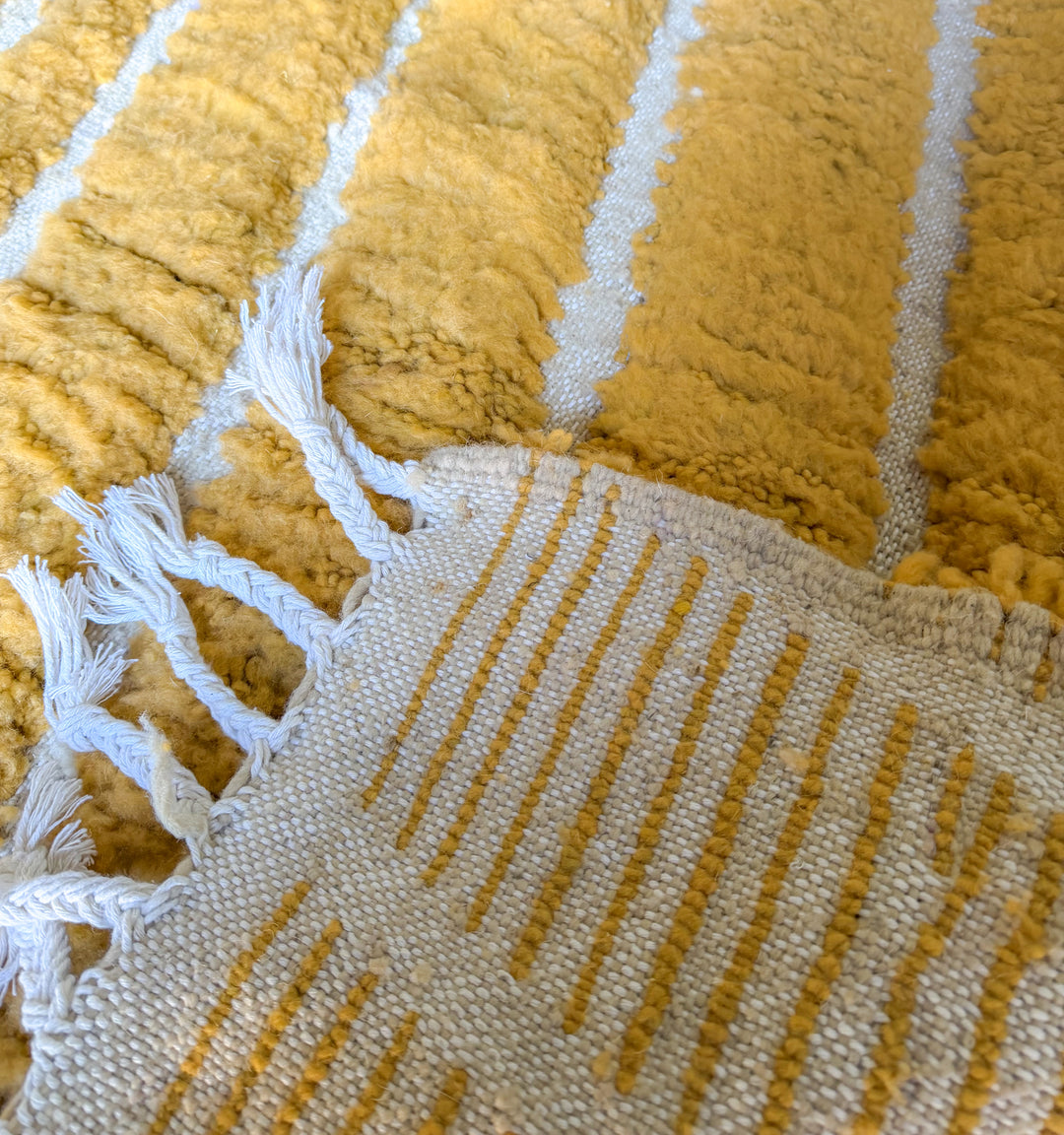 Authentic Custom Beni Ourain Rug | Carved Mustard Yellow Chevron