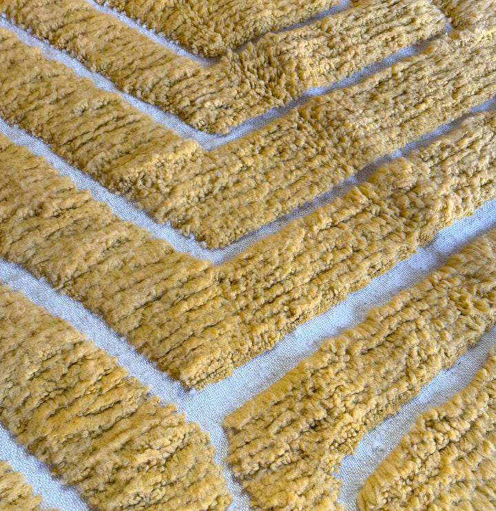 Authentic Custom Beni Ourain Rug | Carved Mustard Yellow Chevron