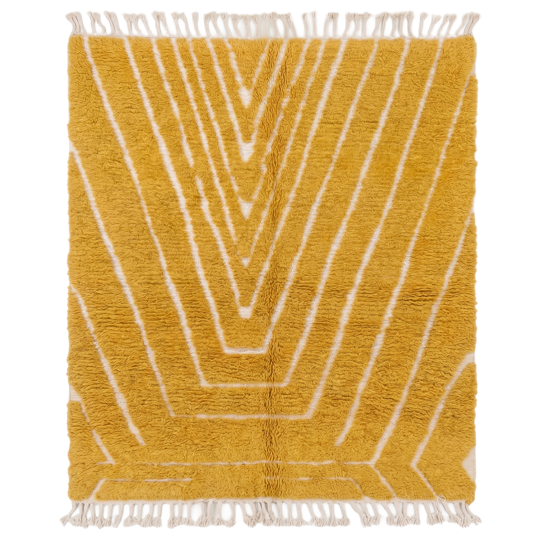 Tapis Beni Ourain sur mesure | Chevron sculpté jaune moutarde
