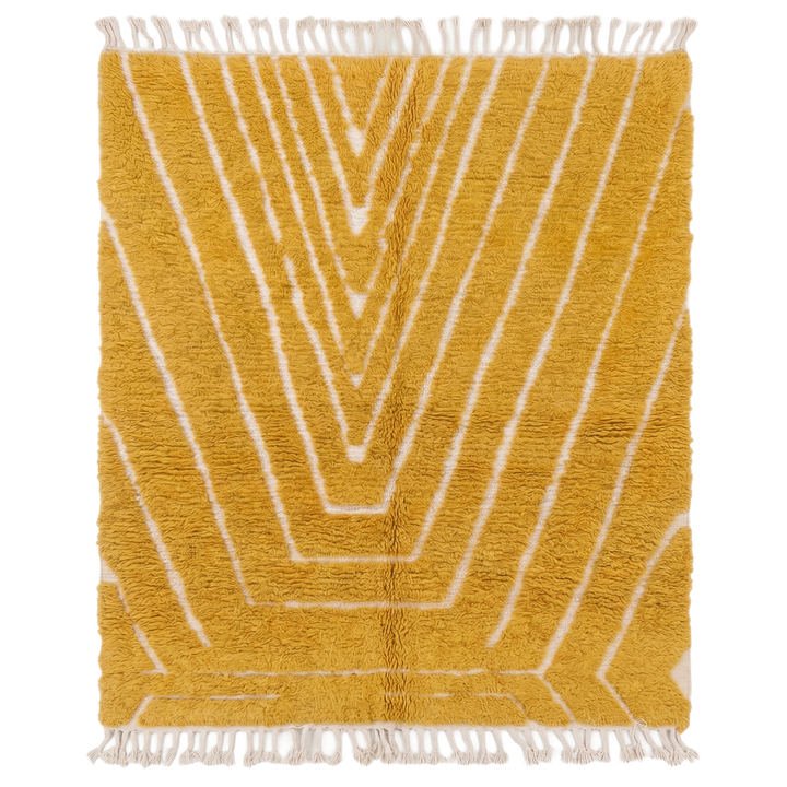 Authentic Custom Beni Ourain Rug | Carved Mustard Yellow Chevron