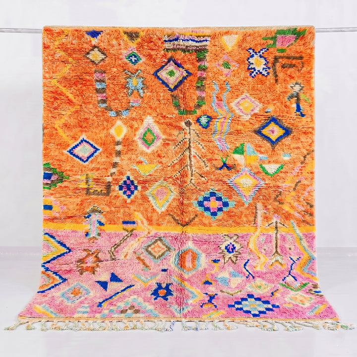 Authentic Custom Beni Ourain Rug| Tropical Bloom Vibrant Orange &amp; Pink