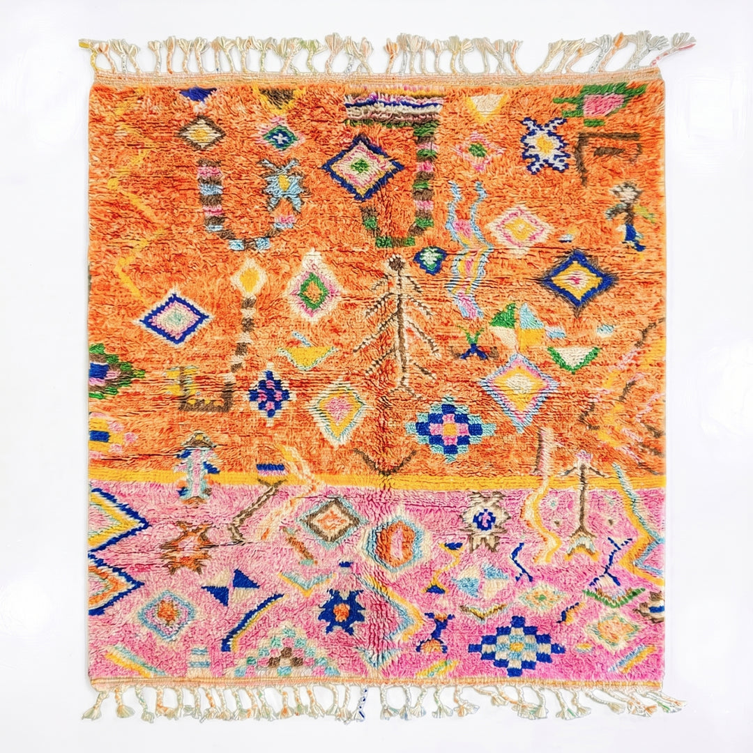 Custom Beni Ourain Rug – Tropical Bloom Vibrant Orange &amp; Pink