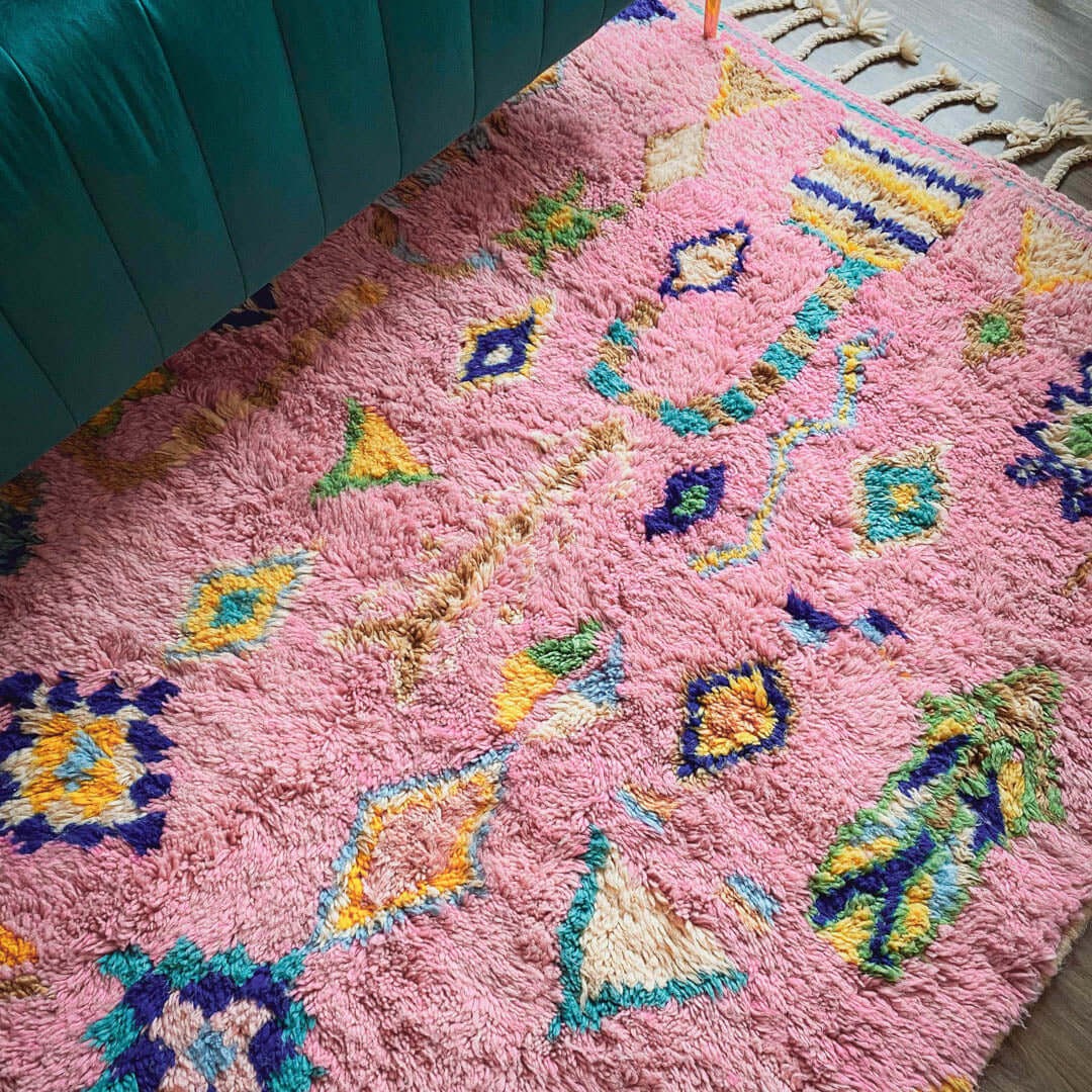 Custom Beni Ourain Rug – Tropical Bloom Vibrant Orange &amp; Pink