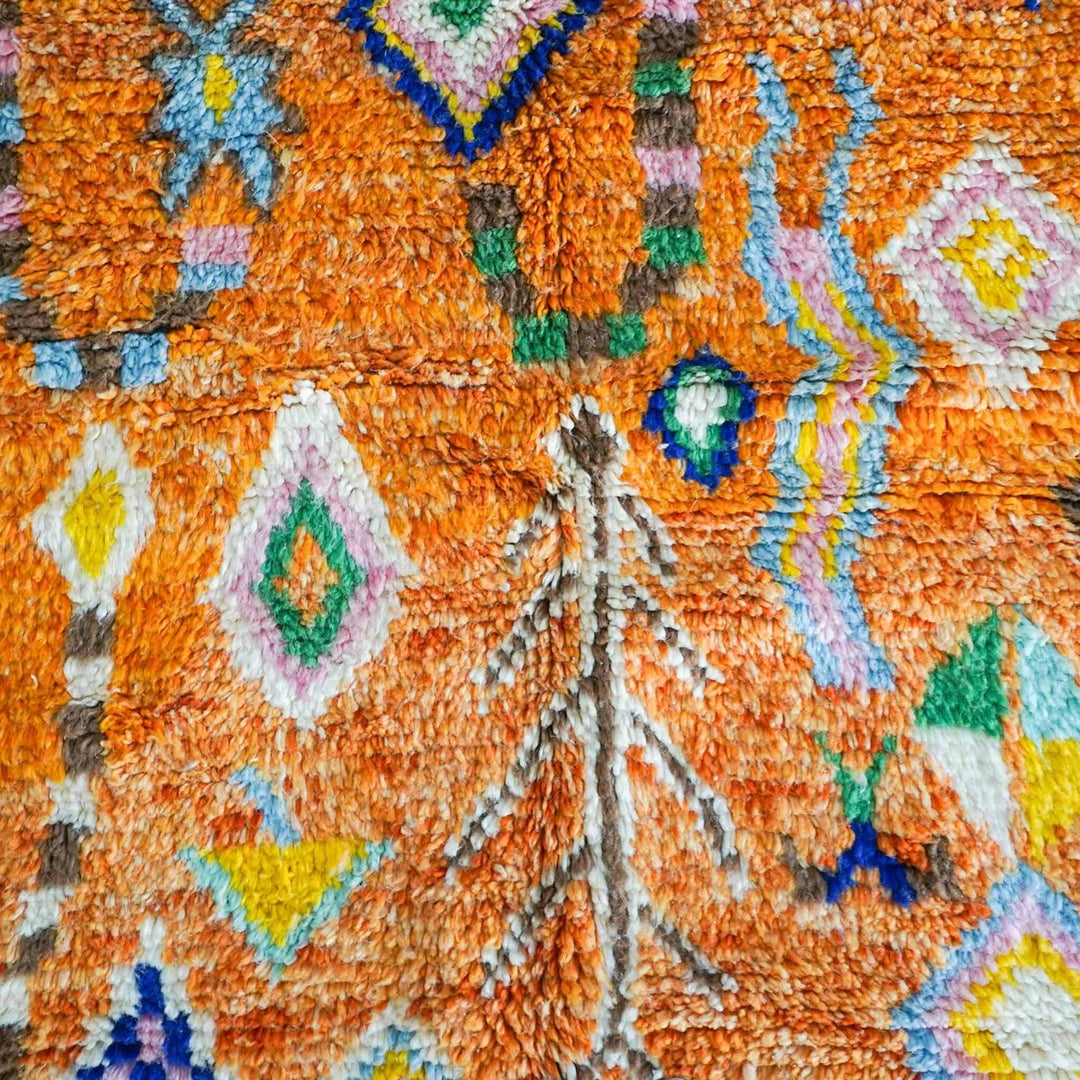 Authentic Custom Beni Ourain Rug| Tropical Bloom Vibrant Orange &amp; Pink