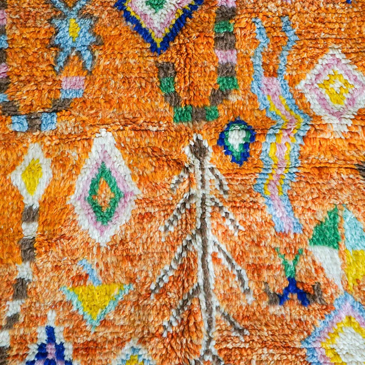 Authentic Custom Beni Ourain Rug| Tropical Bloom Vibrant Orange &amp; Pink