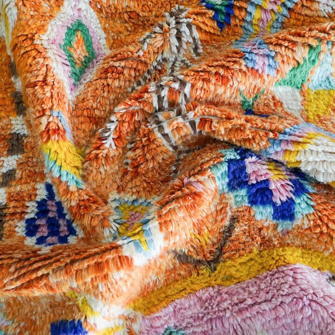 Custom Beni Ourain Rug – Tropical Bloom Vibrant Orange &amp; Pink