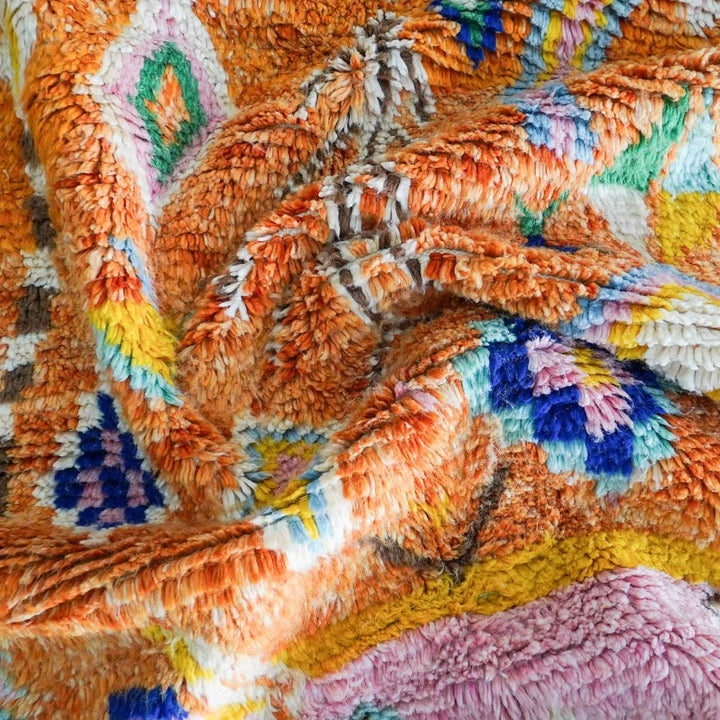 Authentic Custom Beni Ourain Rug| Tropical Bloom Vibrant Orange &amp; Pink