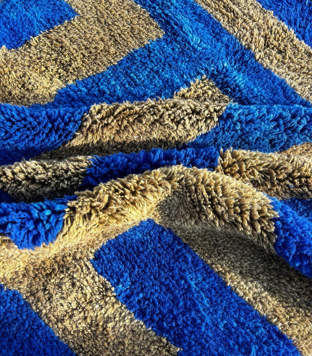 Custom Beni Ourain Rug | Vibrant Blue Geometric Maze