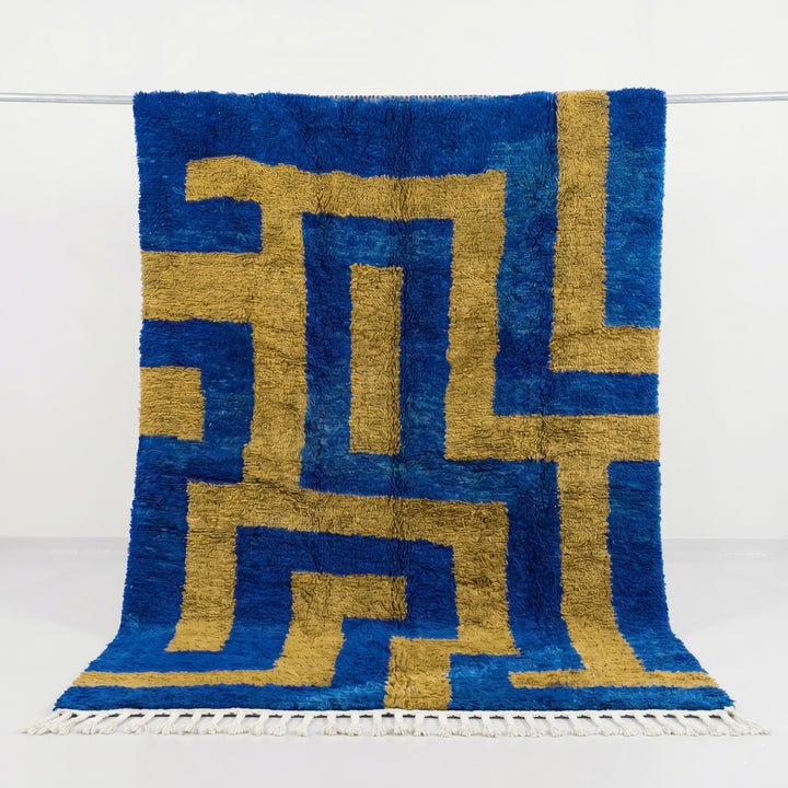 Custom Beni Ourain Rug | Vibrant Blue Geometric Maze