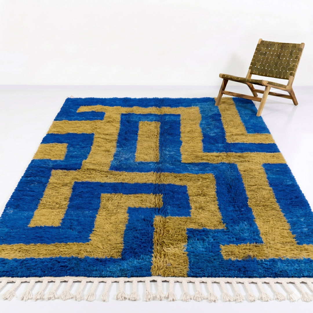 Custom Beni Ourain Rug | Vibrant Blue Geometric Maze