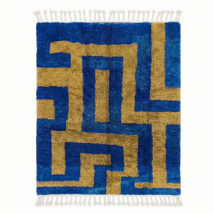 Custom Beni Ourain Rug | Vibrant Blue Geometric Maze