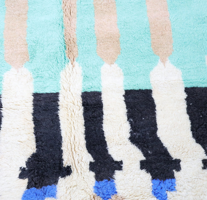 Authentic Custom Beni Ourain Rug | Vibrant Mint Green &amp; Sand Striped