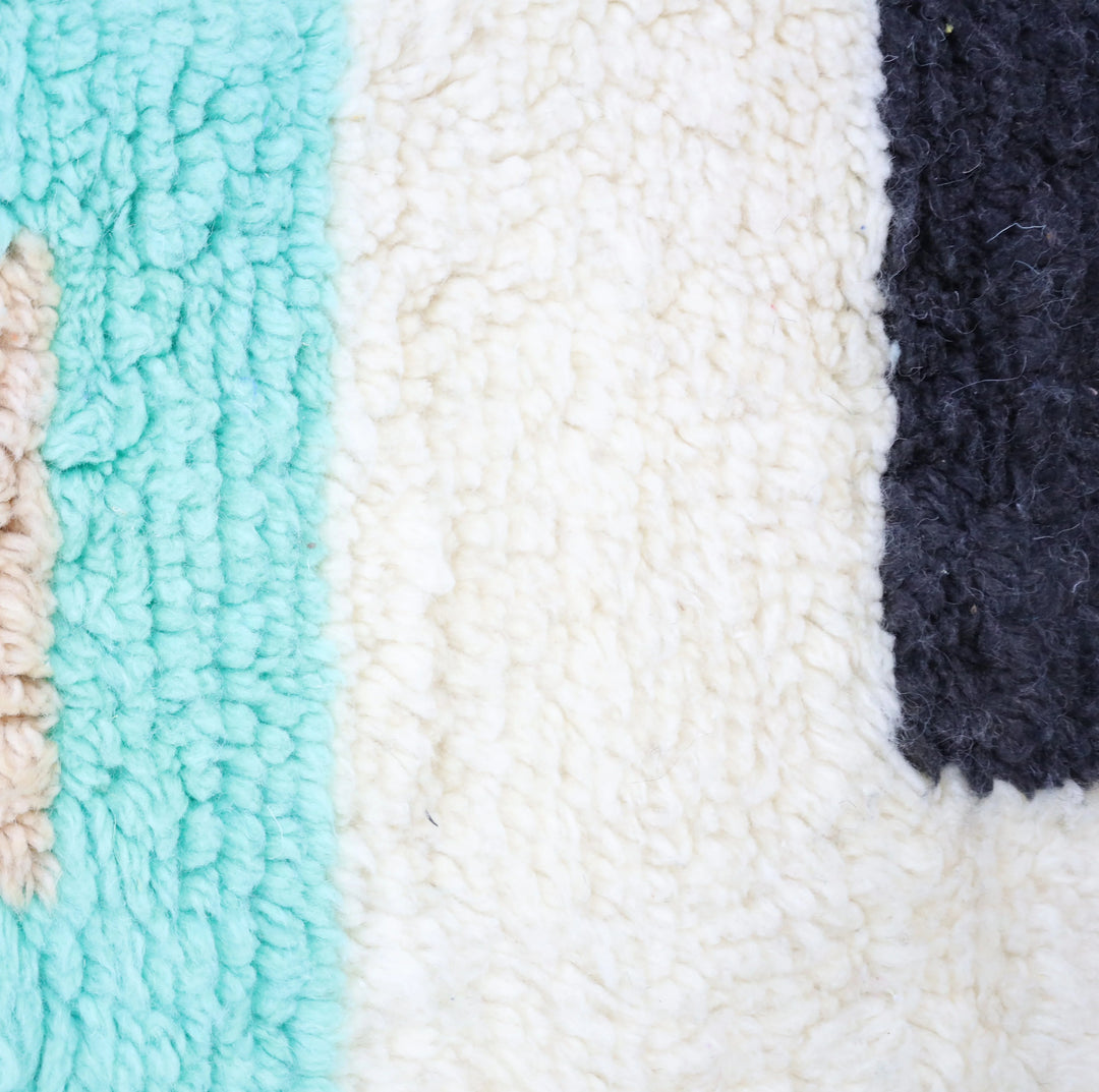 Tapis Beni Ourain personnalisé | Rayures vert menthe vif et sable