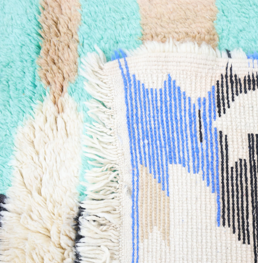 Authentic Custom Beni Ourain Rug | Vibrant Mint Green &amp; Sand Striped
